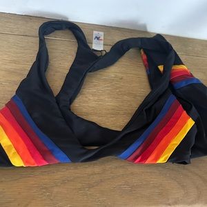 Aviator Nation 5 Stripe Bikini Set Racerback Top & Cheeky Bottom Sz Small Sporty